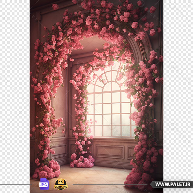 دانلود بک‌دراپ دیجیتالی اتاق با گل‌های رز صورتی