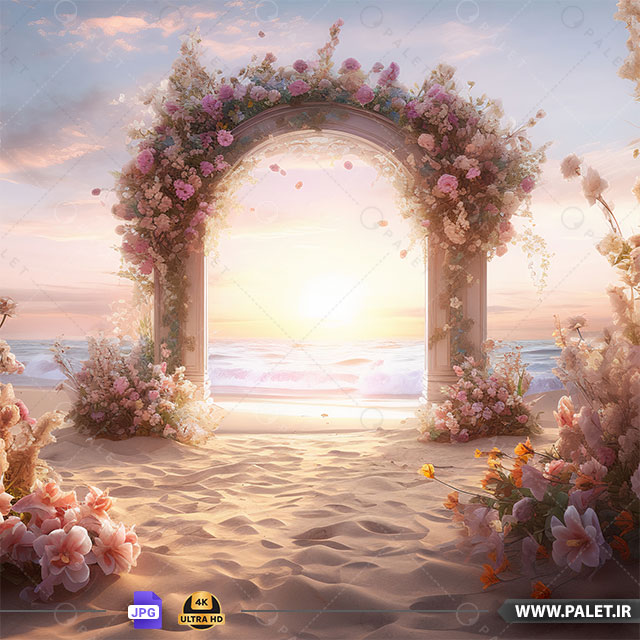 دانلود بک دراپ طاق گل عروسی کنار دریا