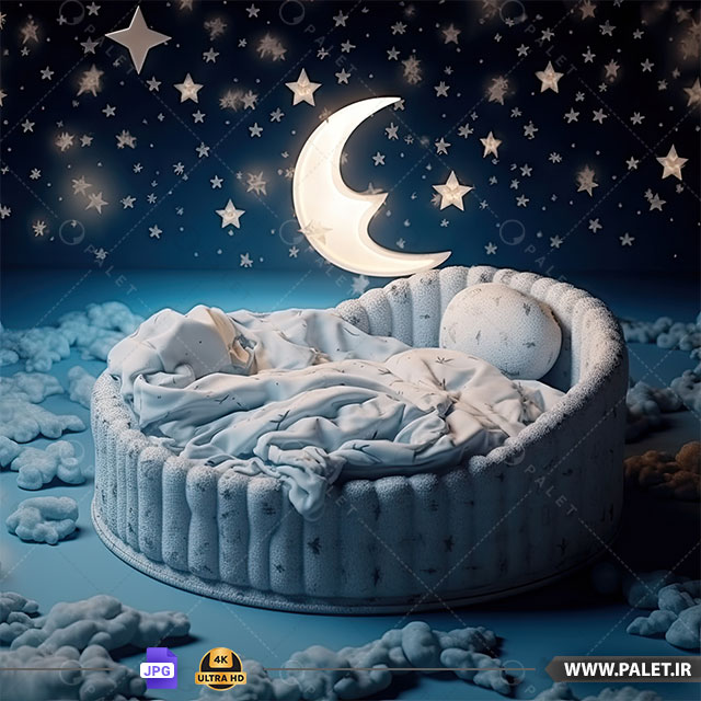 طرح پس‌زمینه دیجیتالی تخت نوزاد و ماه