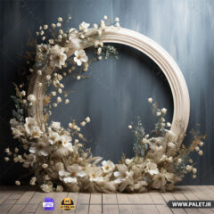 دانلود بکگراند دیجیتالی حلقه طلایی با گل‌های سفید