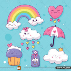 طرح کودکانه ابر و چتر رنگارنگ