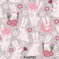 وکتور لایه‌باز پترن هنری خرگوش گل‌های صورتیوکتور لایه‌باز پترن هنری خرگوش گل‌های صورتی