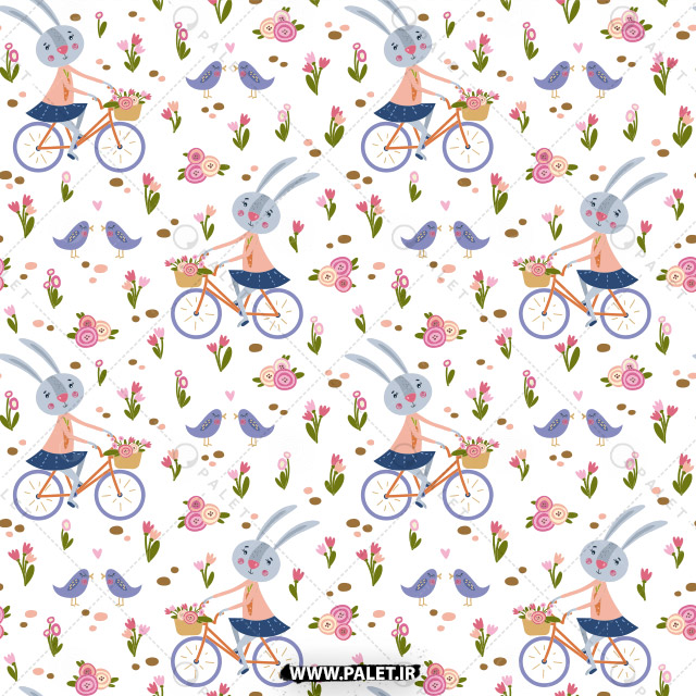 دانلود پترن خرگوش دوچرخه سوار گل‌های صورتی