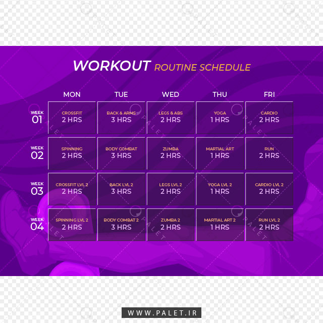 طرح لایه‌باز جدول تمرین ورزشی