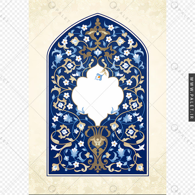 تصویر اسلیمی با گل و بوته آبی
