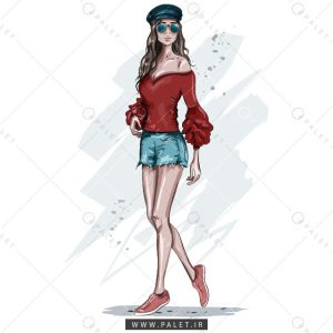 فایل لایه‌باز دختر زیبا با لباس قرمز و کلاه