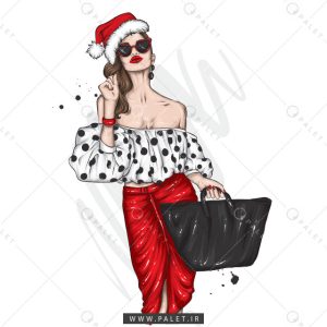 دختر فشن با لباس شیک و کلاه بابا نوئل