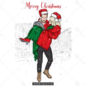 وکتور زوج عاشق با استایل کریسمس