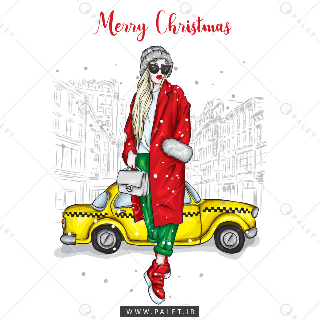 وکتور زن با استایل کریسمس و تاکسی