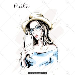 وکتور زن جوان درحال عکس گرفتن