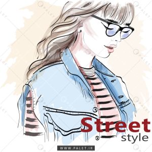 وکتور دختر با عینک و جلیقه جین
