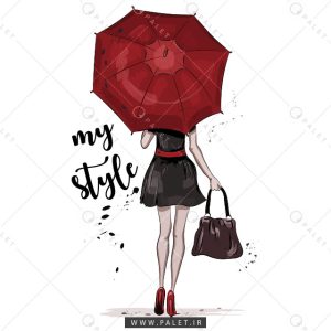 فایل وکتور زن شیک با چتر قرمز