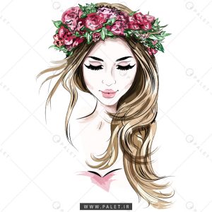 وکتور مدل زن زیبا با تاج گل