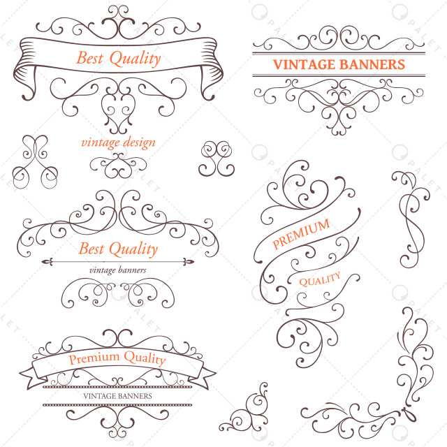 وکتور عناصر تزئینی ساده و گل دار