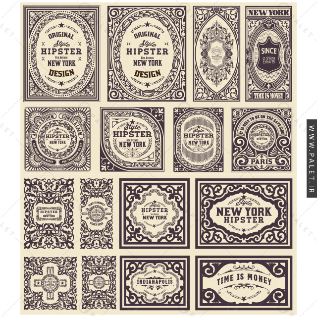 مجموعه لیبل قاب‌های قهوه‌ای قدیمی و زیبا