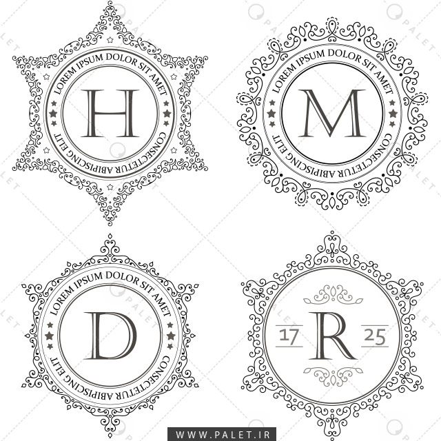 ست قالب طراحی و لوگوهای تزئینی لایه‌باز